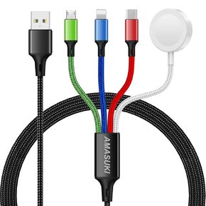 2Pack Multi Charging Cable for Apple Watch Charger USB Magnetic Charger Nylon Braided USB C/L/Micro Port Compatible with iWatch Series 10-1/iPhone 16/15/Galaxy Android-4FT