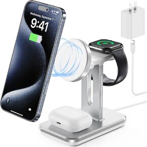 3 in 1 Charging Station Compatible with Magsafe Charger, Wireless Charger Stand for Multiple Apple Devices, Charging Station for iPhone 16/15/14/13/12 Series,Apple Watch Series 10-1,AirPods