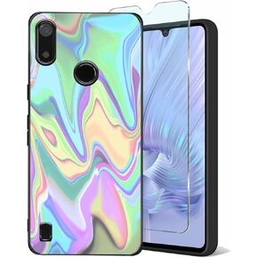 9H Tempered Glass Screen Protectors Compatible with Gabb Phone4, Compatible for Gabb Phone 4 Case Soft TPU Slim Lightweight [Floral Pink-Mint Gradient Watercolor Painting] Women Girly Cover