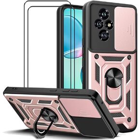 Case for Huawei Honor 200 with Tempered Glass Screen Protector [2 Pack],Sliding Camera Window, Kickstand, Shock-Proof Anti-Scratch Dual-Layer Phone Cover, Blue