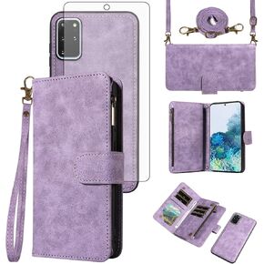 Asuwish Phone Case for Samsung Galaxy S20 Plus S20+ 5G Zipper Wallet Cell Cover with Screen Protector Crossbody Lanyard Strap Flip Card Holder S20+5G S20plus 20S + S2O S 20 20+ G5 Women Purple in Kuwait