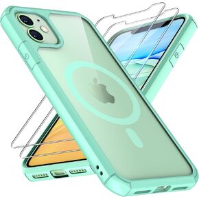 TAURI 3 in 1 Magnetic for iPhone 11 Case, with 2X Screen Protector, 10 FT Drop Protection, Compatible with Magsafe Case for iPhone 11 Phone Case 6.1 inch - Green