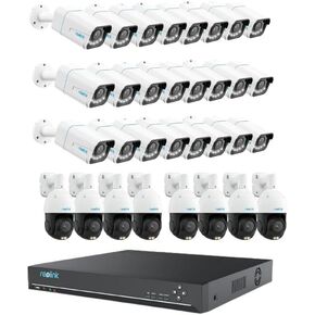 REOLINK 4K Security Camera System, Person/Vehicle/Pet Detection, 1x Reolink 36CH Network Video Recorder, 3 HDD Bays, Up to 48TB, 24x PoE Security Camera RLC-811A & 8xPoE PTZ Camera RLC-823S1