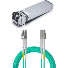 10GBase-SR SFP+ Transceiver for Cisco SFP-10G-SR, Meraki MA-SFP-10GB-SR, Ubiquiti UF-MM-10G with 1 Pack of 3-Meter 10Gb/Gigabit OM3 LC to LC Fiber Patch Cable