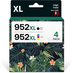 استبدال خراطيش حبر متوافق مع HP 952XL/952XL لاستخدامها مع PRO 7740/8210/8710/8720/8740/8715/7720/8725/8730 طابعات العمل في المكتب المنزلي ، Black ، Cyan ، Magenta ، 4-Pack