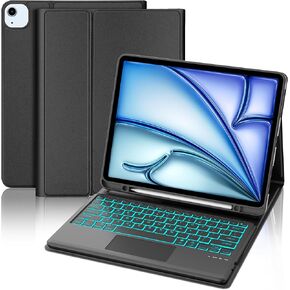 Touch Keyboard Case for Pro 12.9 Inch 6th/5th/4th/3rd Generation & Case Keypad for iPad Air 13 (M3 2025/M2 2024) with Trackpad, Detachable Key Board with Colors Backlit for Pro12.9 2018-2022, Black