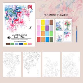 RGBMIX 8x11'' Watercoloring Paper 4 Sheets Painting Papers Oriental Cherry Arts Water Coloring Pad Paint Stress-Relief Painting Pad for Long-Lasting Art Painting Supplies