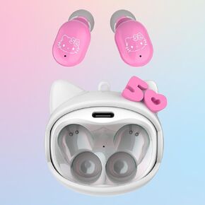 Hello Kitty 50th Anniversary Wireless Bluetooth Earbuds with Rotating Charging Case | Built-in Mic, Hands-Free Calling, Pink Design for Kids & Fans | Flip Face Feature
