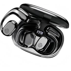 Bluetooth Earphones, Wireless Earphones, Open, OWS, Bluetooth 5.3, Ear-Hook, Up to 36 Hours Playback, Hi-Fi Sound Quality, LED Display, Type-C Charging, Left and Right (Black)