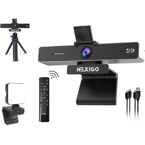 NexiGo 4K Zoomable Webcam Kits, N950P UHD 2160P Webcam with Remote, Sony Starvis Sensor, 5X Digital Zoom, Upgraded Video Conference Lighting, Extendable Tripod Stand, for Zoom/Skype/Teams