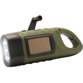 Hand Crank Solar Powered Flashlight, Emergency Rechargeable LED Survival Flashlight with Dynamo Crank, Handheld Torch with Carabiner Clip for Sports, Camping, Hiking