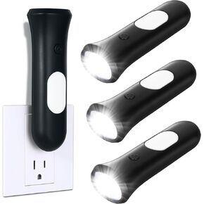 4 in 1 Emergency Power Failure Lights for Home, 3 Pcs Rechargeable LED Flashlight, Automatic Turn-On Power Outage Light Plug in Wall for Snow Storm Weatheready, Black