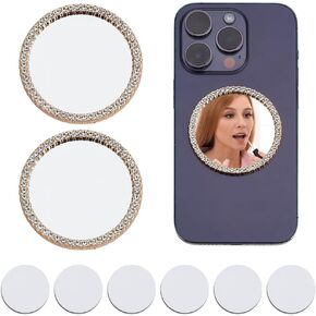 2 PCS Mirror Mirror Phone Phone Back Lathesive Mirror Charm Sticker Square Make Up Manust مع أحجار الراين للهاتف الذكي للملحقات الخلفية للهاتف المحمول سحر المرآة