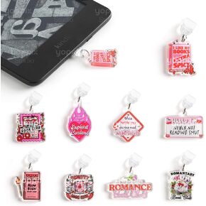 9PCS Charms for E-Reader, About Funny Theme Dust Plug Charm Compatible with Type C Charging Port, Gift for Book Lover Readers Men Women Teachers Students, Accessories for E-Reader
