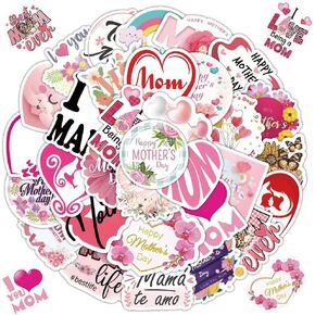 Mother's Day Stickers, 50 Pcs Happy Mothers Day Stickers Decals Decorations Bulk Love Mom Stickers Gifts Set for Laptop Water Bottles Scrapbook Car Skateboard Bike Luggage