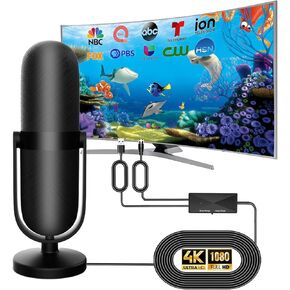 Indoor TV Antenna for Smart TV, 360° Reception Digital TV Antenna for TV Without Cable, Support 4K/8K/1080p for Free Local Channels, with Strong Magnetic Base.(Microphone, Medium)
