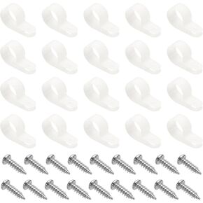 HARFINGTON 50pcs Cable Clamps 3/4 Inch R-Type Nylon Cable Clip Wire Clamp Rope Light Mounting Cord Fastener Clips with Screws for Wire Management, White