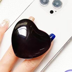 Cute Black Heart-Shaped Phone Grip - Love Handle Phone Grip, Large 3D Collapsible Crystal Phone Stand Holder Compatible with Kindle, iPad, iPhone, Kawaii Phone Charm, Phone Accessories