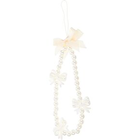 White Mobile Phone Lanyard Universal Phone Chain White Bow Pearl Beaded Lanyard Wrist Strap Anti Lost Charm Strap Fashion Keychain Wallet Decoration Pendant for Women,Camera Wrist Strap Cute