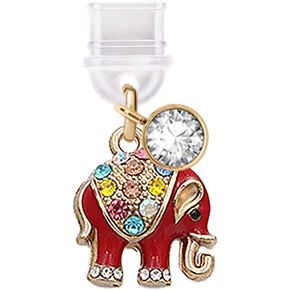 ELISE & FONDA TP408 Type-C USB Charging Port Anti Dust Plug Little Rainbow Crystal Elephant Cell Phone Charm for iPhone 15 /Samsung/OnePlus/Xiaomi/oppo Android Phones (Red)