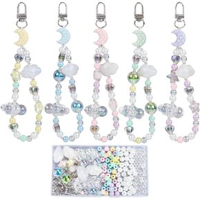 SUNNYCLUE 1 Box 250Pcs DIY 5 Sets Phone Charms Kit Phone Charm Strap Kit Moon Star Phone Charms Colorful Spacer Beads Phone Keychain Charm for Women Adult Keychains Moblie Phone Case Bag Camera Decor