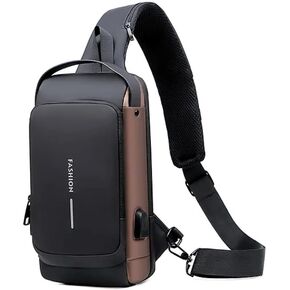 USB Charging Waterproof Anti-Theft Crossbody Motorcycle Bag (Black and Golden)