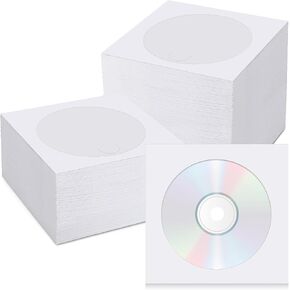 1000 PCS White Paper CD DVD Sleeves Envelope Holder with Clear Window and Flap, Thick CD Paper Sleeves Storage Cases Holder DVD Cases Media Storage, 80g