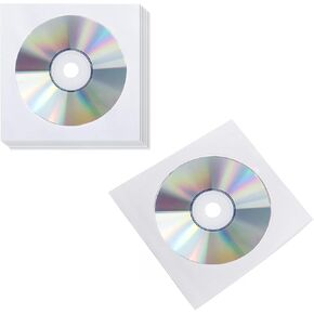 200 PCS White Paper CD DVD Sleeves, Premium Thick CD DVD Sleeves Envelope with Clear Window Cut Out and Close Flap Compatible with Standard Size CD DVD