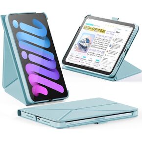 INFILAND Case for iPad Mini 7 (A17 Pro) 2024 / iPad Mini 6 2021, Slim Foldable Book-Style Cover with Pencil Holder, Multi-Angle Magnetic Stand,Protective Case with Auto Wake/Sleep, Sky Blue