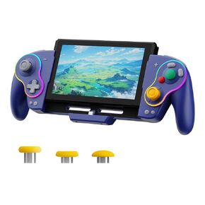 "Purple Retro Joycon Controller for Nintendo Switch & OLED - Mechanical Buttons, Hall Joystick, Interchangeable Metal Thumbsticks for Multi-Scenario Use, Back Button Mapping, Turbo, 6-Axis Gyro, Wake-Up, Vibration, RGB Lights, Compatible with Switch & OLE