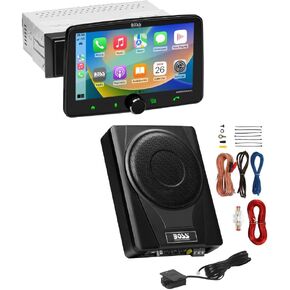 BOSS Audio Systems 7 Inch Floating Head Unit + 8 Inch Compact Subwoofer + 8 Gauge Wiring Kit