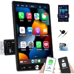 Single Din Car Radio with Wireless Carplay Android Auto,10.4 Inch Vertical Touch Screen Car Stereo with Mirror Link,Bluetooth,FM/RDS Radio,Car Radio Audio Receivers with EQ AUX/USB+Backup Camera