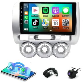 Double Din Car Stereo Radio Fit for Honda Fit Jazz GD 2002-2008, Android14 4+64GB 9 Inch Vehicle Audio Receivers with A*pple Carplay/Android Auto WiFi GPS Navigation BT USB Carplay Screen for Car
