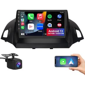 Android 13 [2GB+32GB] Car Radio Compatible for Ford Escape 2013-2016, 9 Inch Touch Screen with GPS/FM/WiFi/USB, Support SWC, Wireless CarPlay Android Auto