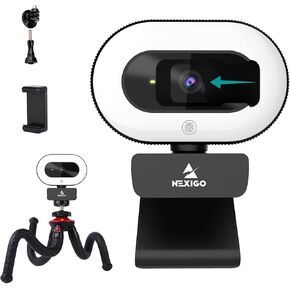 NexiGo 1080P Streaming Webcam with Mini Tripod Kits, 2021 N930E AutoFocus Web Camera with Ring Light and Privacy Cover, Flexible Camera Tripod Stand, for Zoom/Skype/Teams, MAC PC