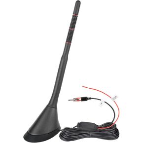 Eightwood Universal AM FM Car Radio Antenna, Roof Mount Amplified Stereo Antenna with 12V Power Wire DIN Plug Connector for Vehicle Car Truck SUV Radio Stereo Receiver Media Head Unit