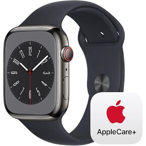 Apple Watch Series 8 [GPS + Cellular 45mm] Smart Watch w/ Silver Stainless Steel Case with White Sport Band - M/L with AppleCare+ (2 Years)