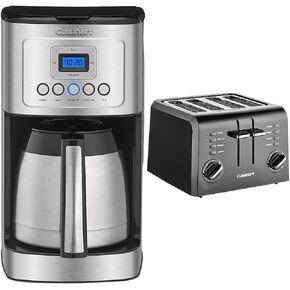 Cuisinart Coffee Maker, 12 Cup Programmable Drip with Carafe, Stainless Steel, DCC-3400P1 & CPT-142BK 4-Slice Compact Plastic Toaster, Black