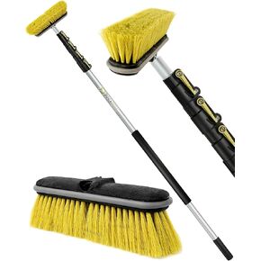DOCA Floor Scrub Brush with Long Handle - 5-12 Ft Extension Pole (18+ Ft Reach) - Outdoor Broom - Car Wash Brush with Long Handle Also for House Siding, Deck, Patio & More