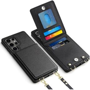 Vofolen for Samsung Galaxy S25 Ultra Case with Card Holder Crossbody Lanyard Strap Leather Wallet Case with Magnetic Clasp Kickstand Heavy Duty Protective Flip Cover for Galaxy S25 Ultra for Women