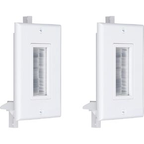 BUYER'S POINT Single Gang Brush Wall Plate w/Built In Mounting Bracket | UL Listed Outlet Cover, Perfect Cord Concealer for Wall Mount TV, Gaming PC and Home Theater Systems (White/Ivory) — 2 Pack