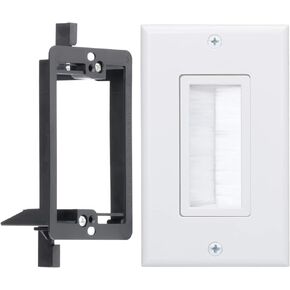 لوحة جدار الفرشاة Deco Bristle Insert مع قوس التثبيت العصابات الفردية لتمرير كابل الجهد المنخفض من خلال HDTV HDMI مسرح منزلي الأسلاك الشبكات (أبيض)