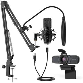 Amcrest 1080P Webcam with Privacy Cover & Omnidirectional Microphone, Web Cam USB Camera, Computer HD Streaming Webcam for PC Desktop & Laptop, Boom Arm, Pop-Filter, Shock Mount (AM430-BPS-AWC201-B)