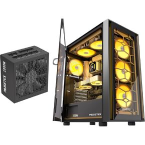 MUSETEX G07 PC CASE ATX 6 PWM ARGB Fans Pre-Installed Bundled 1000W PC Power Supply