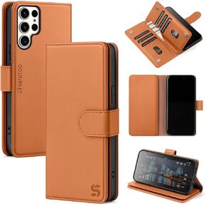 Compatible with Samsung Galaxy S22 Ultra 5G Wallet Case with Card Holder,Women Men RFID Blocking PU Leather Flip TPU Protective Cover Credit Card Slots,Phone Case for S22 Ultra,Light Brown