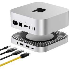 40Gbps Aluminum Hub & Stand for New M4/M4 Pro Mac mini (2024) with 40Gbps NVMe/M.2 SSD Enclosure, 2X USB-A, USB-C Host, 3.5mm Audio – Compatible with All New Mac mini M4/M4 Pro