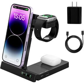 Magnetic Wireless Charger 15W Fast Wireless Charger 6 in 1 Charger Stand Multiple Devices for Apple 16e 16 15 14 Pro Max 13 12 11 Watch 10 9 8 7 6 5 4 3 2 SE and Ultra Series Airpods 4 3 2 Pro