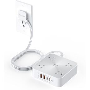 Surge Protector Power Strip 20W, TESSAN Flat Plug Thin Extension Cord 6 FT, Multiple Charging Station with 4 Outlets 4 USB(2 USB C), Mountable, Surge Protection for Home Office Dorm, Desk Accessories