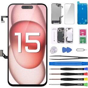 for iPhone 15 Screen Replacement with Earpiece Flex Cable Ambient Light Sensor LCD Touch Display Digitizer Full Assembly with Front Glass Repair Tools Kits A3090 A2846 A3089 A3092