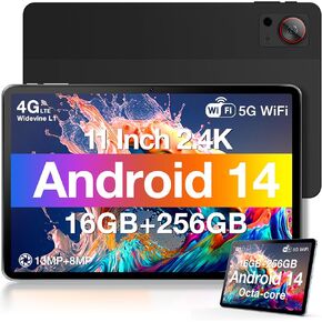 DOOGEE T30S Android Tablet 2.4K 11 Inch, Tablets with 16GB+256GB 1TB Expand, Octa-Core Gaming Tablet with 8580mAh Large Battery, 5G WiFi+4G LTE, 13MP+8MP, BT5.0 Gray
